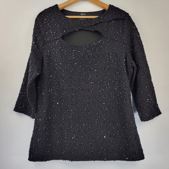 Jennifer Lopez Womens Blouse Size XL Shimmer Stretch Cutout - Picture 1 of 10